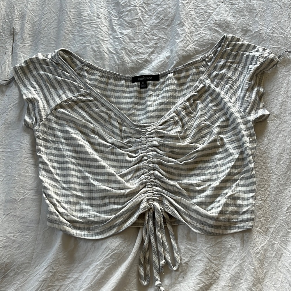Gray and white striped crop top